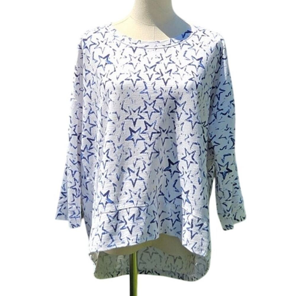 Sonoma Star Print Long Sleeve Knit Top Blue White Stars Womens Size Large